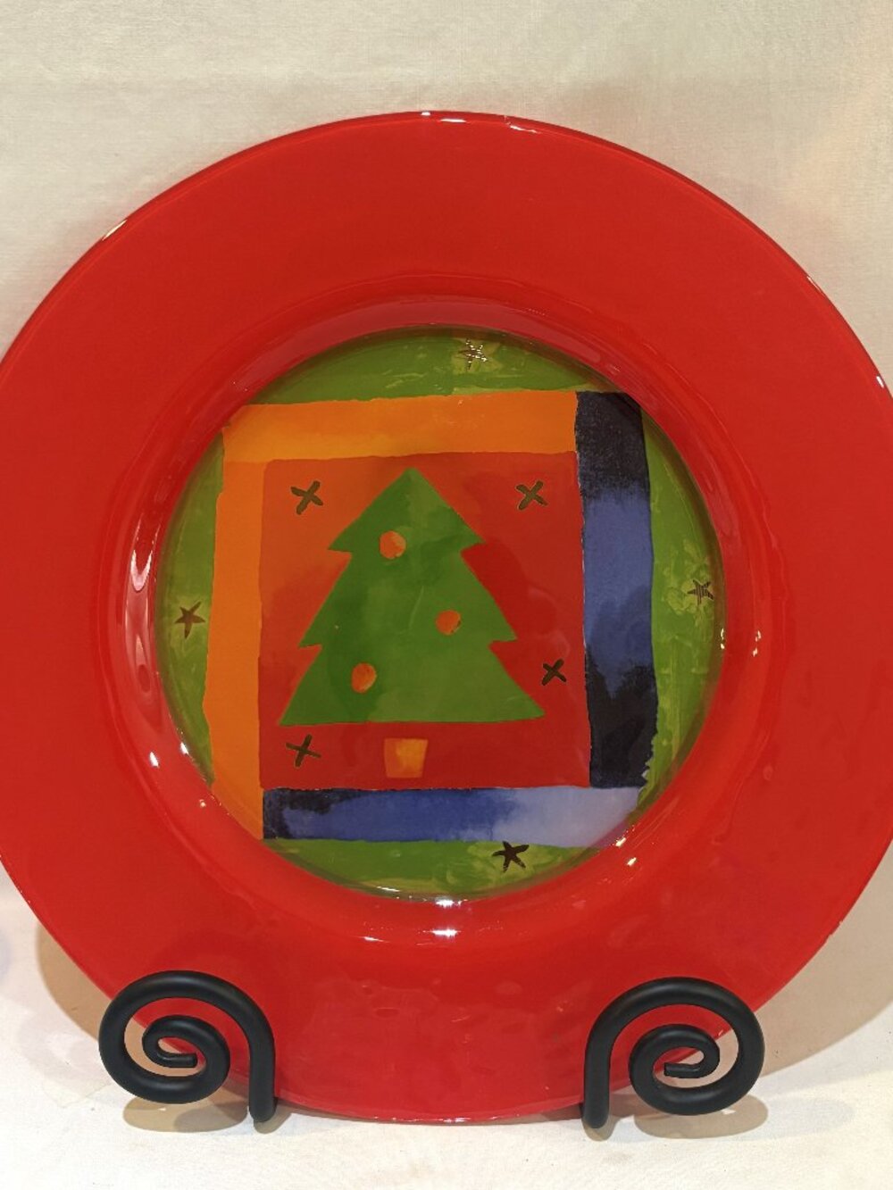 Dibbern Germany 1990s Glass Christmas Tree 13 inch Charger Plate Platter